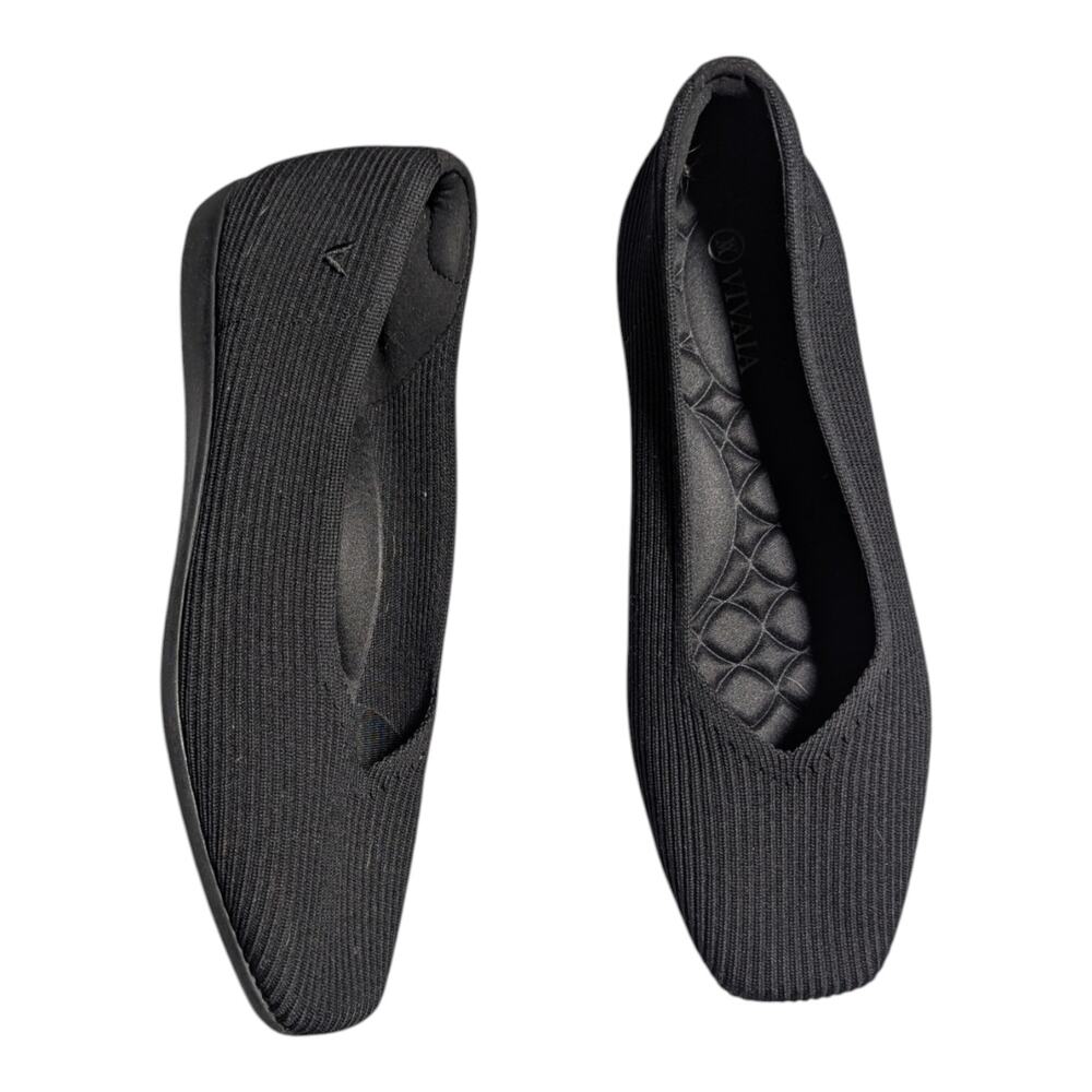 Vivaia Margot Walker Black Ribbed Knit Square Toe Ballet Flats EU 39 US 8